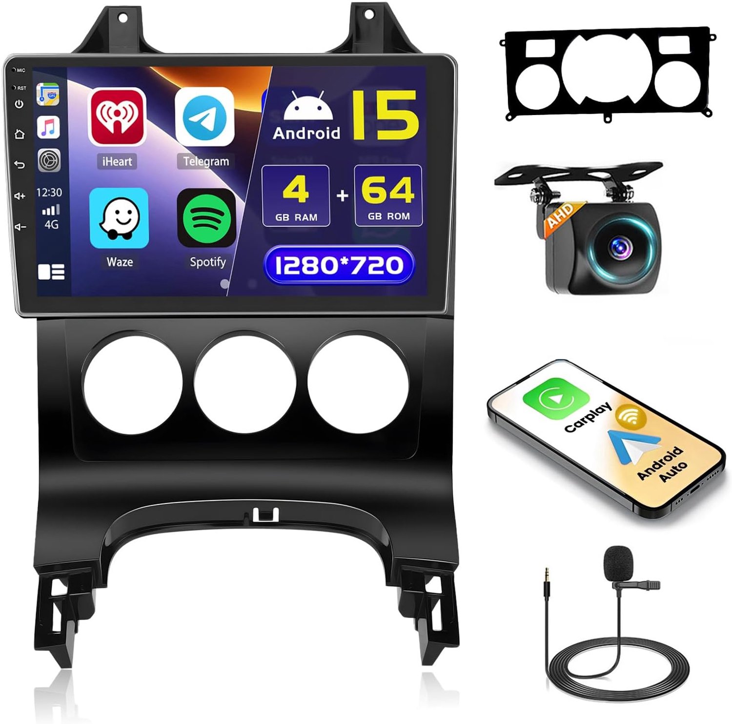 4+64GB Hikity Android 15 voor Peugeot 3008, 5008, 2009-2015, autoradio, 9-inch touchscreen, autoradio met draadloze Carplay, Android auto GPS, WiFi, HiFi, DSP back-up, Camrea