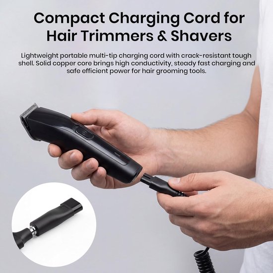 8 stuks universele oplader voor tondeuse met 7 reserveopzetstukken, stroomkabel 5 V, USB-kabel voor elektrisch scheerapparaat en tondeuse voor reizen, compatibel met Philips Braun Wahl Babyliss — afbeelding 2