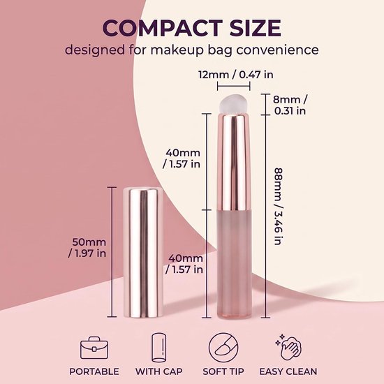 2 stuks lippenpenseel van siliconen, multifunctionele kwast voor lippen, gloss, corrector en nagellak, kleur grijs en roze, afmetingen 88 x 12 mm — afbeelding 2
