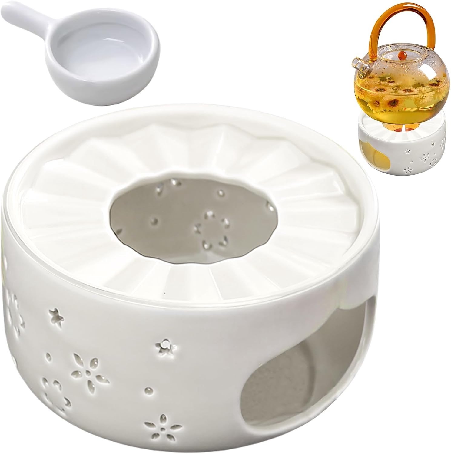 Theewarmer - Wit - 12 x 6,6 cm - Keramisch Design met Holle Snit - Voor Theepotten en Koffiekannen