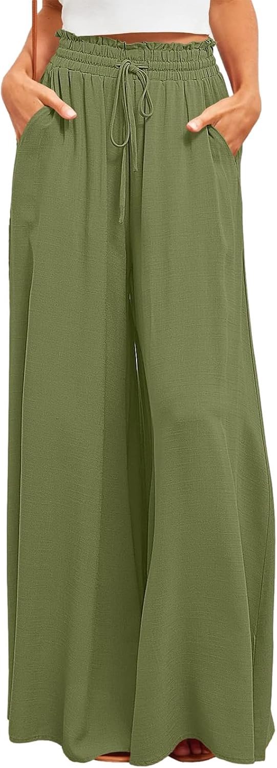 Palazzo-broek met wijde pijpen, elastische taille, casual lange broek