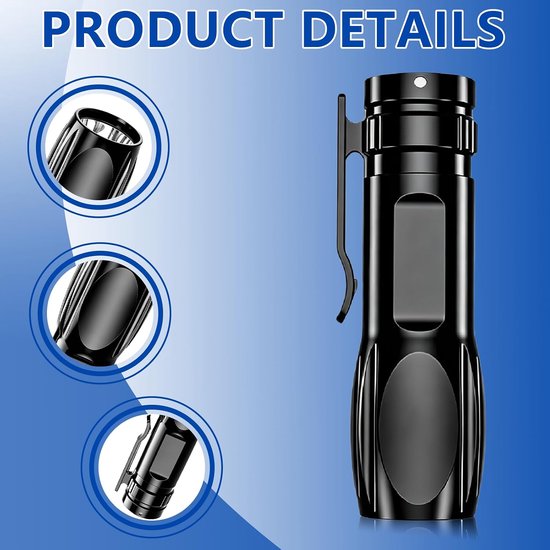 8 stuks mini-zaklamp led oplaadbaar: USB oplaadbare handlampen, superhelder & zoombaar met meertraps modus, draagbare zaklamp voor camping, noodgevallen en outdoor, waterdichte handlamp, zwart — afbeelding 2