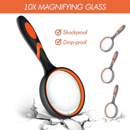 3 stuks 10 x magnifierglas voor kinderen, leesglas, antislip handglas, 75 mm grote magnificerende glazen voor close-werk, insect, wetenschap en hobby-observatie (inclusief tas) — afbeelding 2