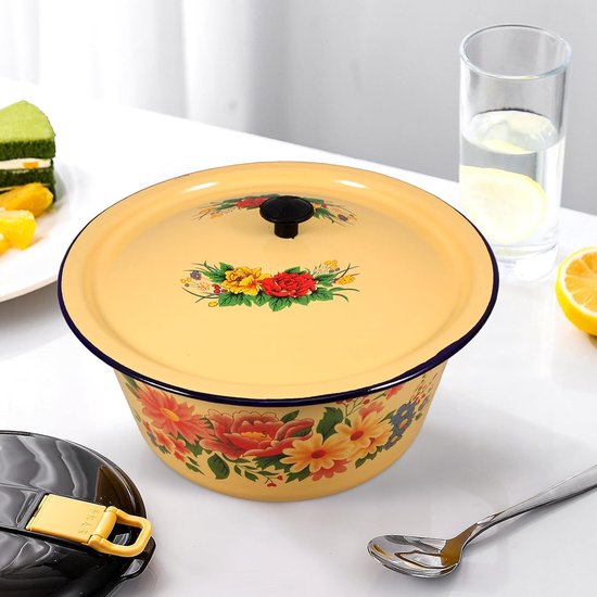 Vintage Emaille Waskom met Deksel Retro Multifunctionele Keukenkom van Hoogwaardig Emaille voor Handwassen Voedselopslag Afgewerkt Geschikt voor Thuis Gebruik — afbeelding 4