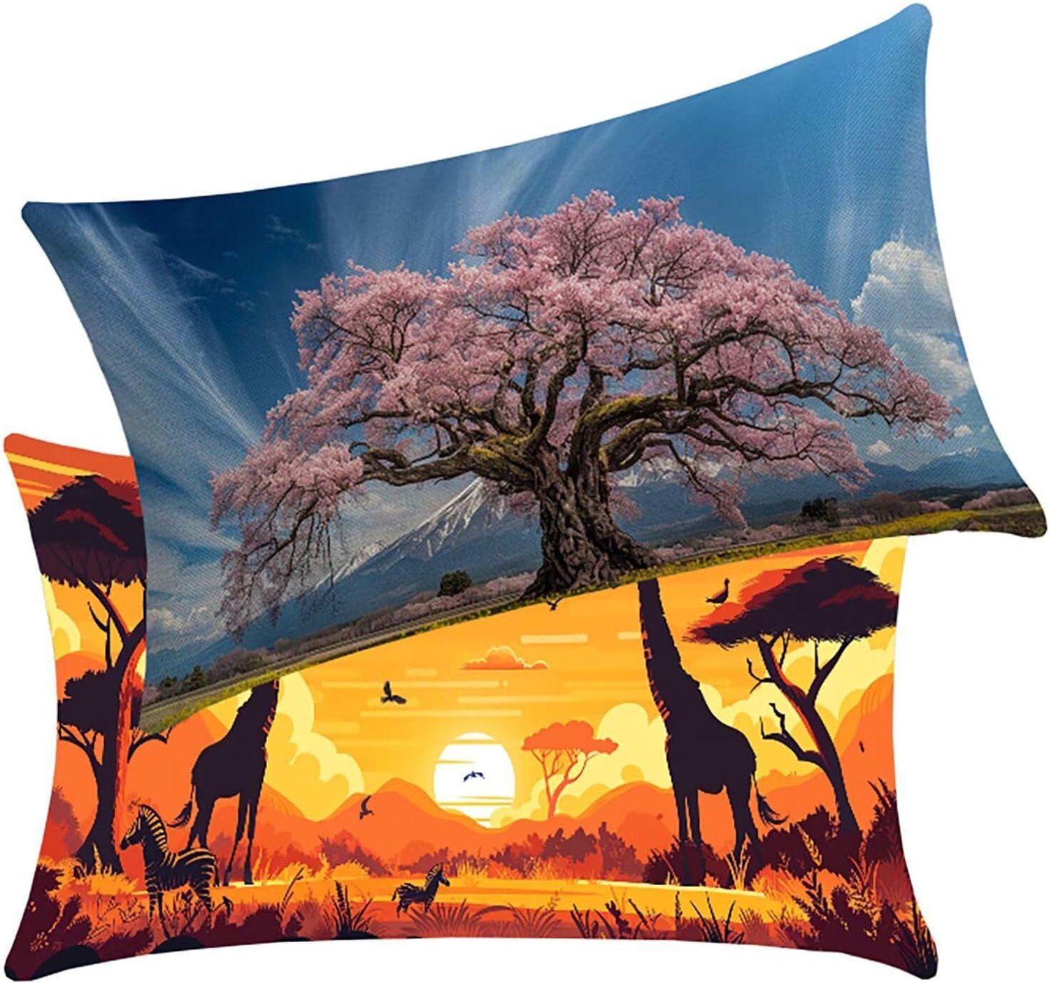 Buitenkussen, waterdicht, zonsondergang, 2 stuks, bankkussen, landschap, 40 x 70 cm, linnen, dubbele naden, versterkt, kussensloop, bankkussen, voor boerderij, decoratief, woonkamer, tuin, cadeau BY4