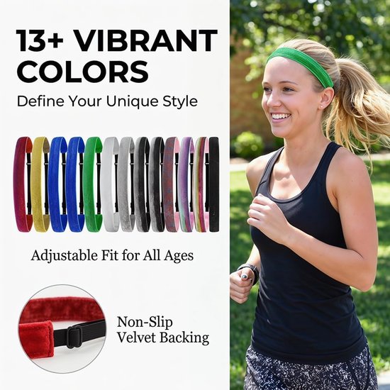 3 stuks glitter sporthaarband, dunne hoofdband, verstelbare haarbanden voor volwassenen en kinderen, elastische antislip hoofdbanden, voetbal, hoofdbanden voor yoga, hardlopen, groen — afbeelding 2