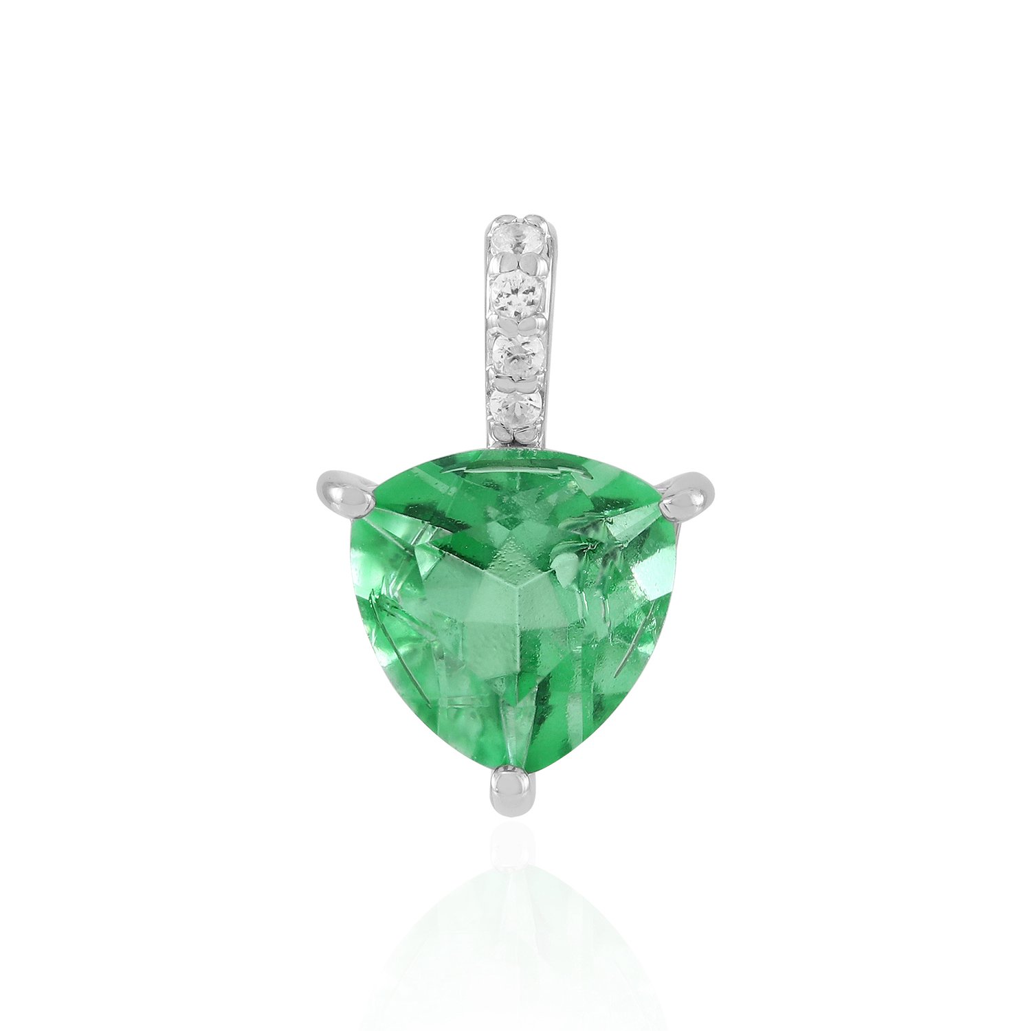 Cavill - Zilveren Hanger 925 Sterling Zilver met Smaragdgroene Triljant Kwarts 3,196 ct en Zirkonen - Elegante Sieraden met Platina Afwerking