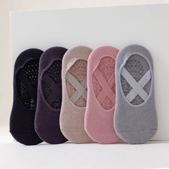 Yogasokken en pilatesokken met antislip voor dames en heren, ideaal voor fitness, yoga en dans, donkerpaars — afbeelding 4