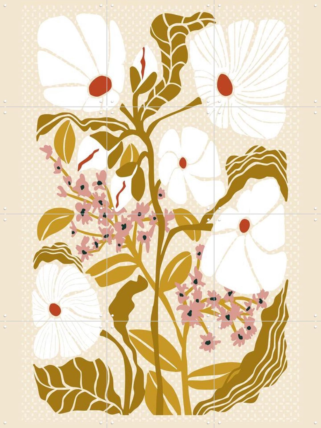 IXXI Klimt Flowers Earthy Colors, Annick & Various - 60 x 80 cm - Grote wanddecoratie en posters - Abstract, Trap, Eetkamer, Woonkamer, Slaapkamer Beige
