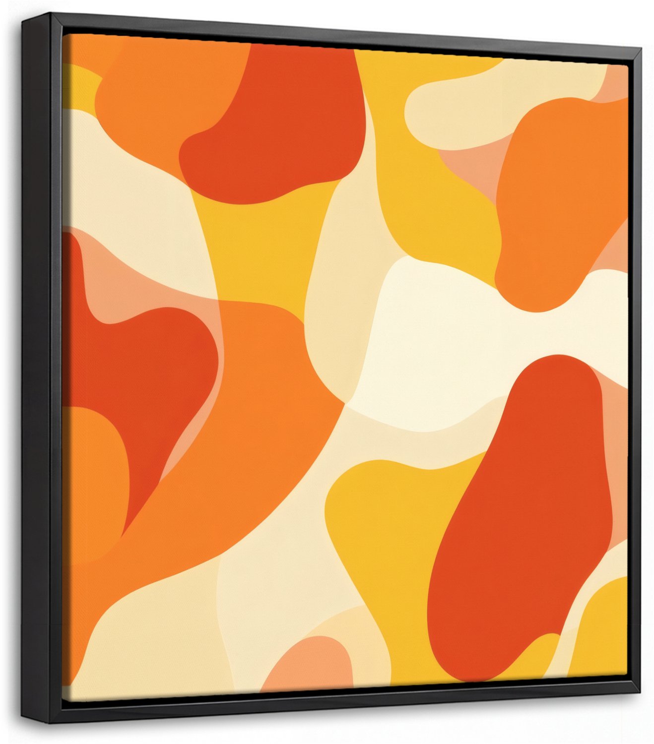 Canvas Schilderij met Baklijst 20x20cm - Abstract - Vormen - Oranje - Muurdecoratie woonkamer - Slaapkamer decoratie - Kamer accessoires - Schilderijen op canvas met lijst