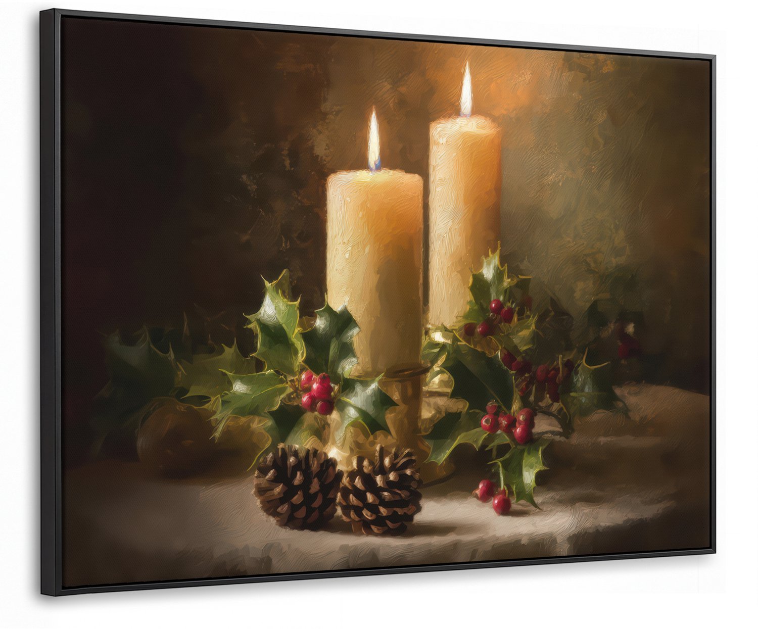 Canvas Schilderij met Baklijst 70x50cm - Kaarslicht - Kerst - Veelkleurig - Muurdecoratie woonkamer - Slaapkamer decoratie - Kamer accessoires - Schilderijen op canvas met lijst