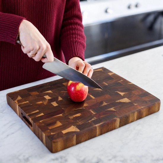 SOPHIOR Houten Snijplank Acacia Kopshout - Hakblok 45x35x4 cm - Met Handvaten — cadeau in Kookcadeaus - foto 6