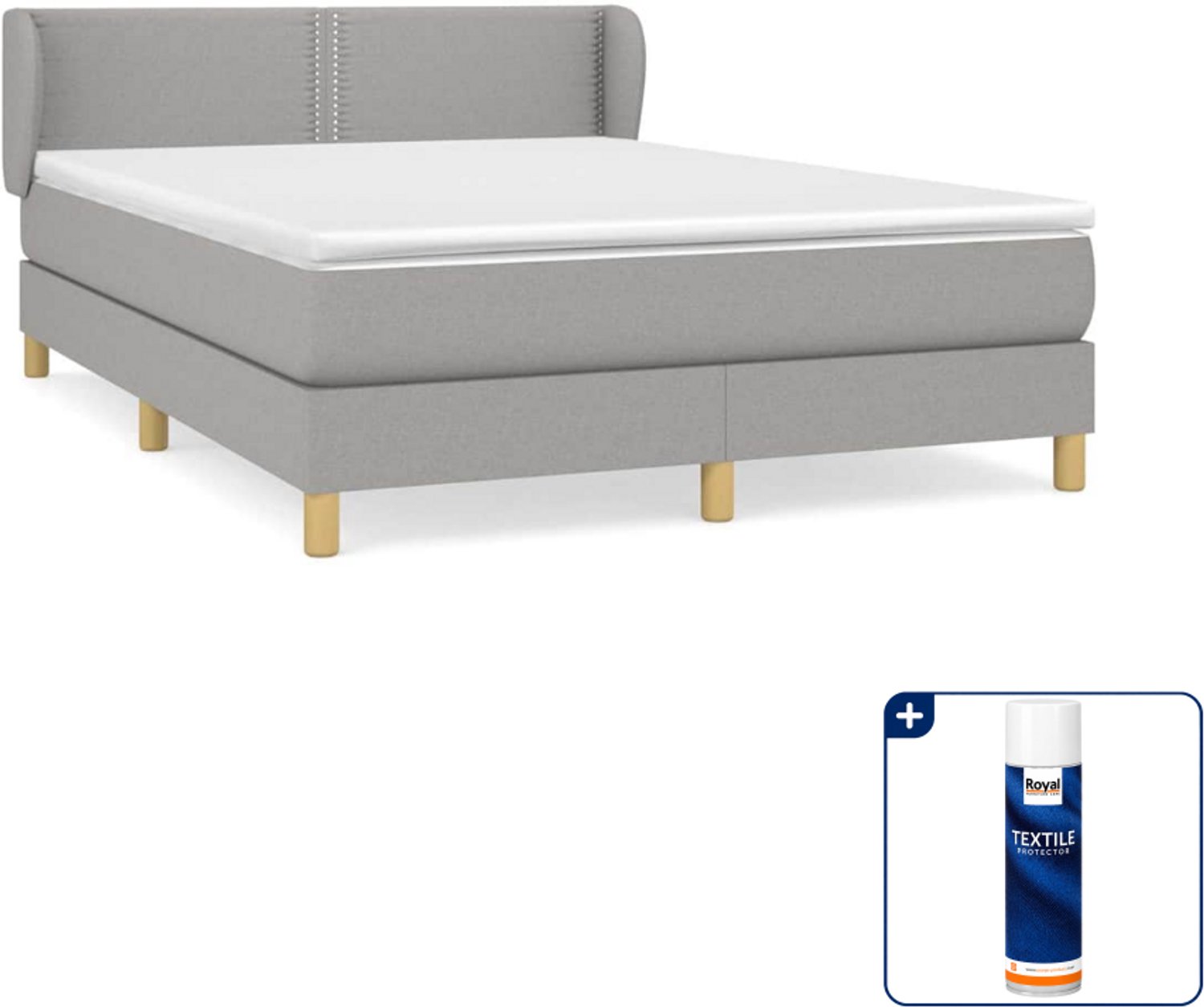 vidaXL boxspring met matras 140 x 190 cm - lichtgrijs - Inclusief textielbeschermer 500 ml
