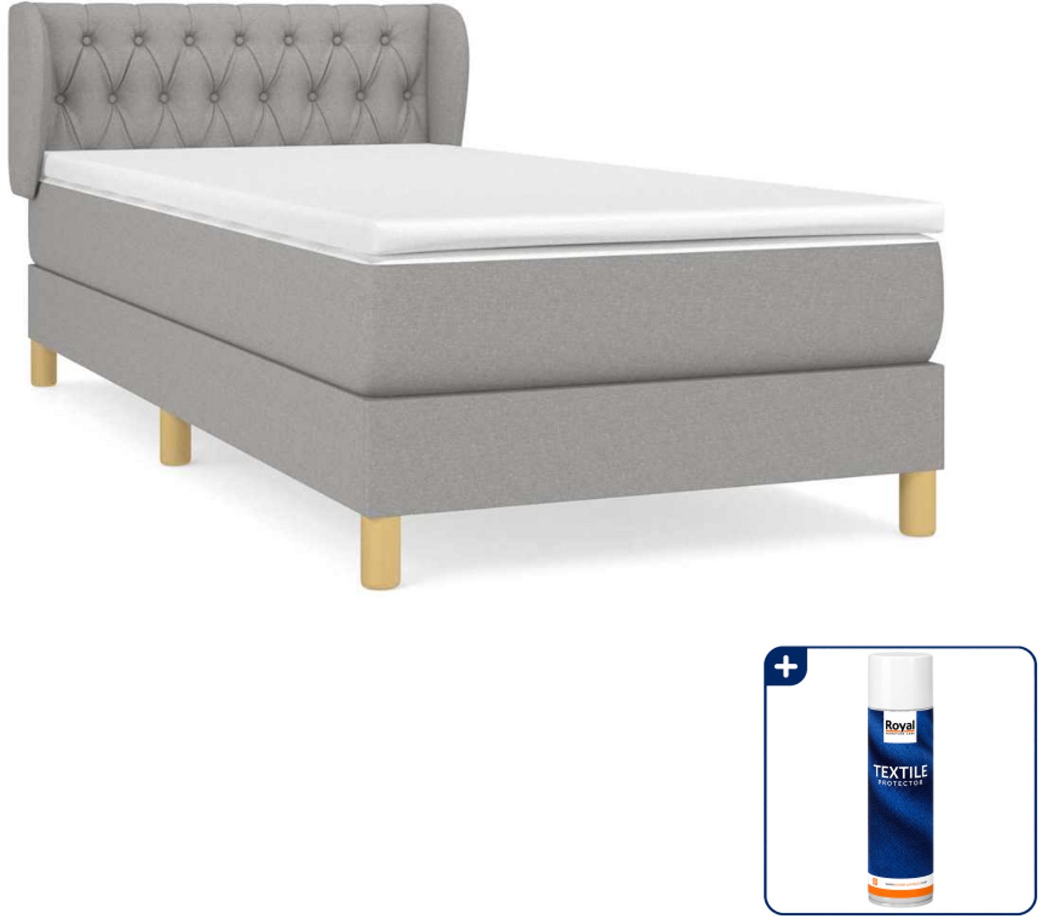 vidaXL boxspring met matras 90 x 200 cm - stof - lichtgrijs - Inclusief textielbeschermer 500 ml