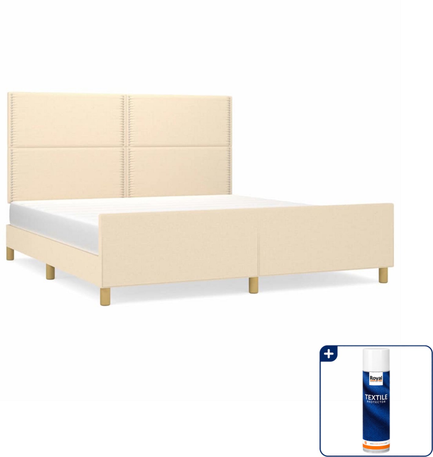 vidaXL bedframe - Kingsize - 180 x 200 cm - stof - crème - Inclusief textielbeschermer 500 ml Zwart