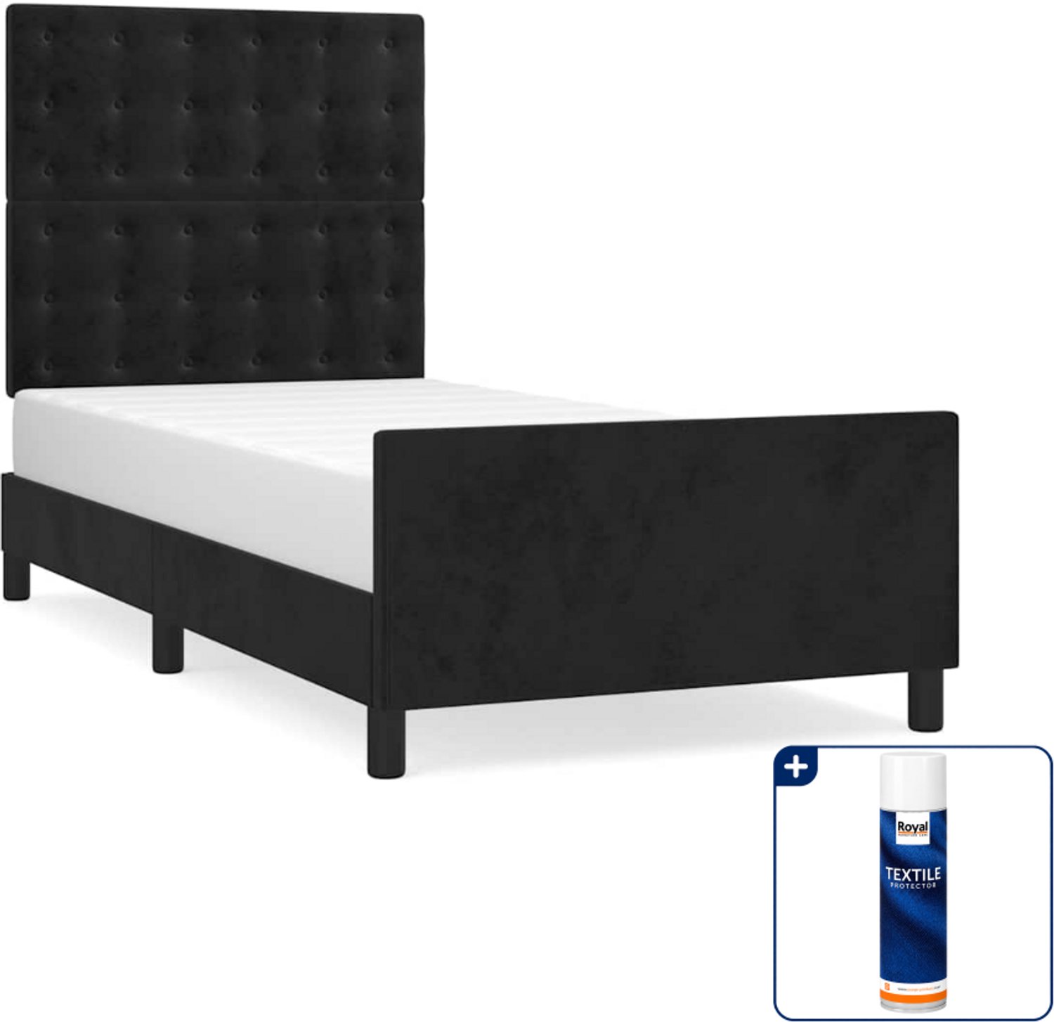 vidaXL bedframe met hoofdeinde - 80 x 200 cm - fluweel - zwart - Inclusief textielbeschermer 500 ml