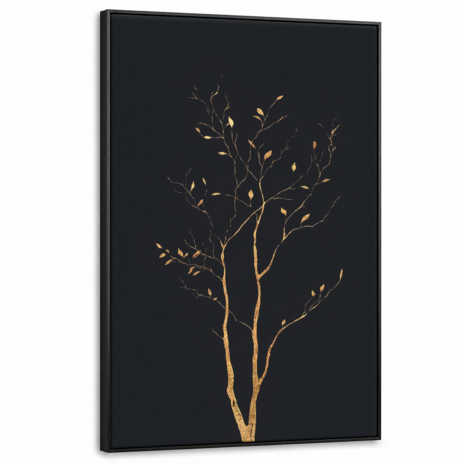 Canvas Schilderij met Baklijst XXL Canvas Schilderij met Baklijst 90x140cm - Takken - Blaadjes - Zwart - Muurdecoratie woonkamer - Slaapkamer decoratie - Kamer accessoires - Schilderijen op canvas met lijst groot