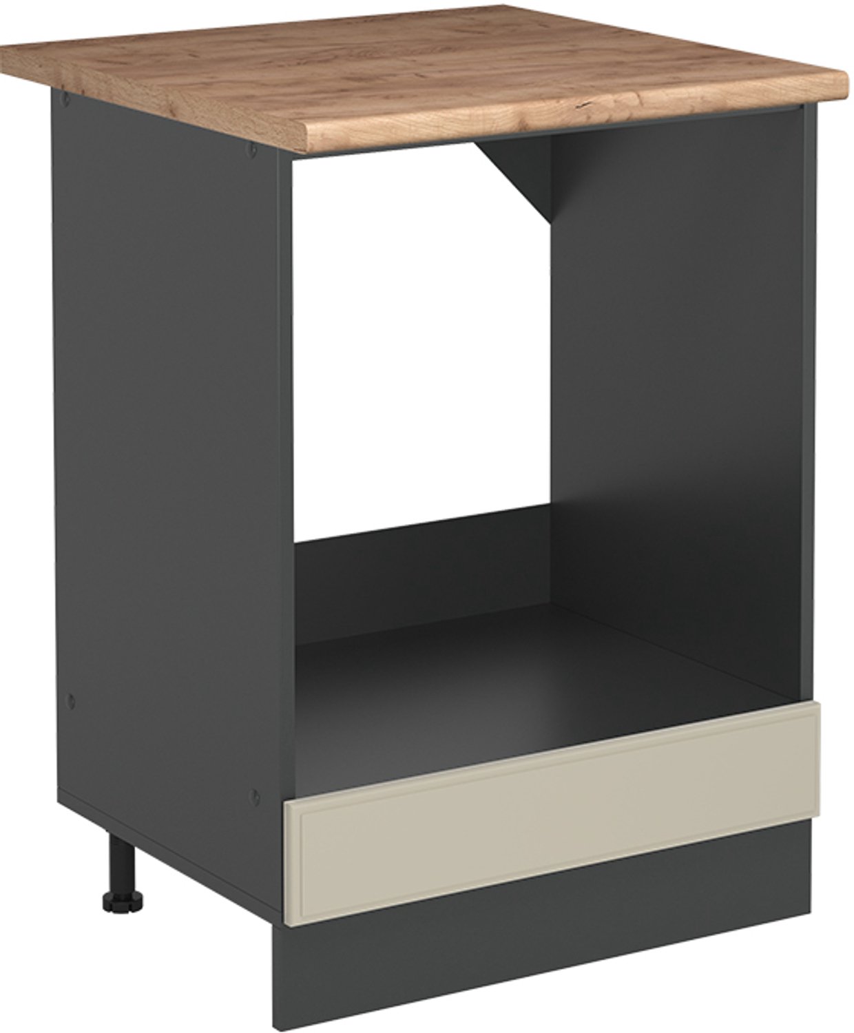 Vicco Ovenombouwkast R-Line, Zand landelijk/Antraciet, 60 cm goudkleurig eiken werkblad