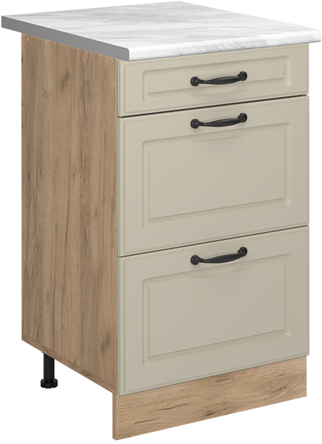 Vicco Keukenonderkast R-Line, Zand landelijk/Goudkleurig Eiken, 50 cm marmer werkblad