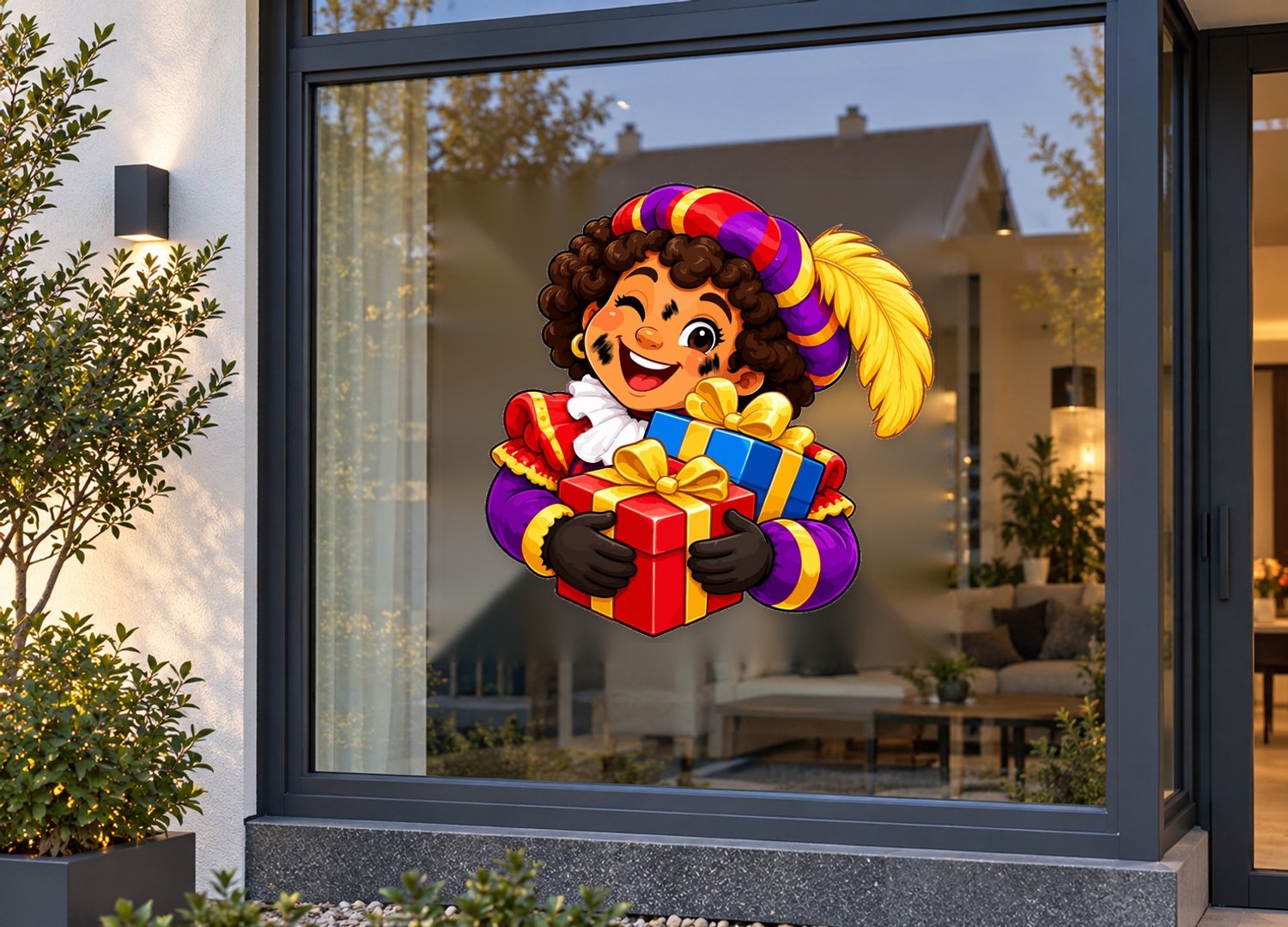 Sinterklaas Raamsticker - Statische Raamfolie Herbruikbaar - 30cm Breed - Hoogwaardige PVC-folie - Watervast - Weerbestendig - Verplaatsbaar - Variant 3