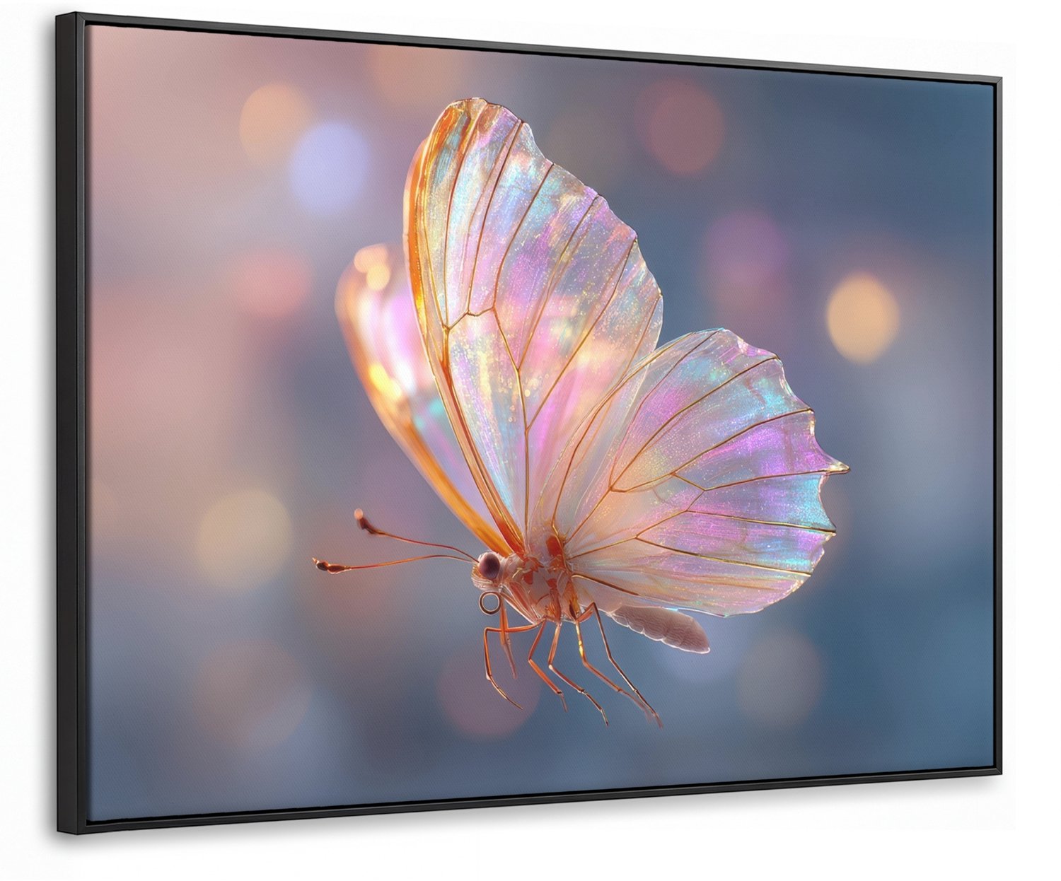 Canvas Schilderij met Baklijst 100x70cm - Vlinder - Vleugels - Pastel - Glinstering - Muurdecoratie woonkamer - Slaapkamer decoratie - Kamer accessoires - Schilderijen op canvas met lijst