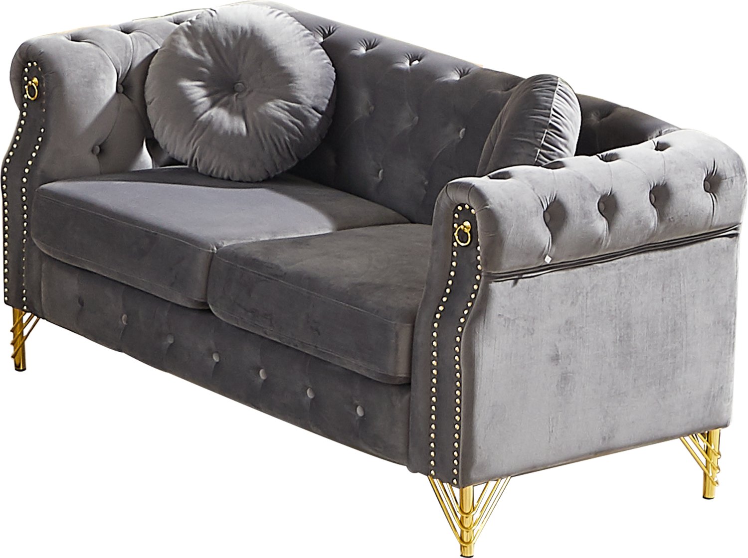 OKWISH Chesterfield Bank 153,6 x 76,2 x 73,6 cm - 2-Zits met Sierknopen en Armleuningringen - Woonkamer - Fluweel - Grijs