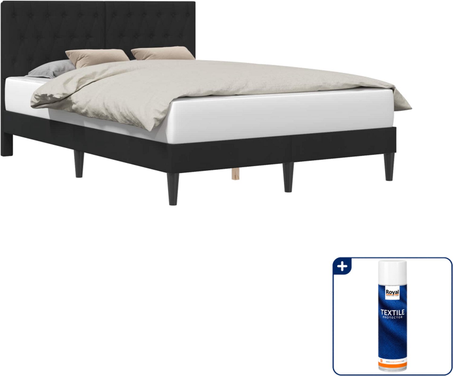 vidaXL bedframe - 140 x 190 cm - fluweel - zwart - Inclusief textielbeschermer 500 ml