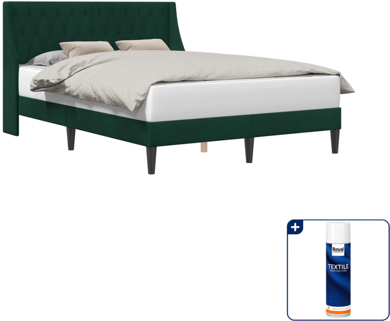 vidaXL Bedframe - 140 x 190 cm - fluweel - donkergroen - Inclusief textielbeschermer 500 ml