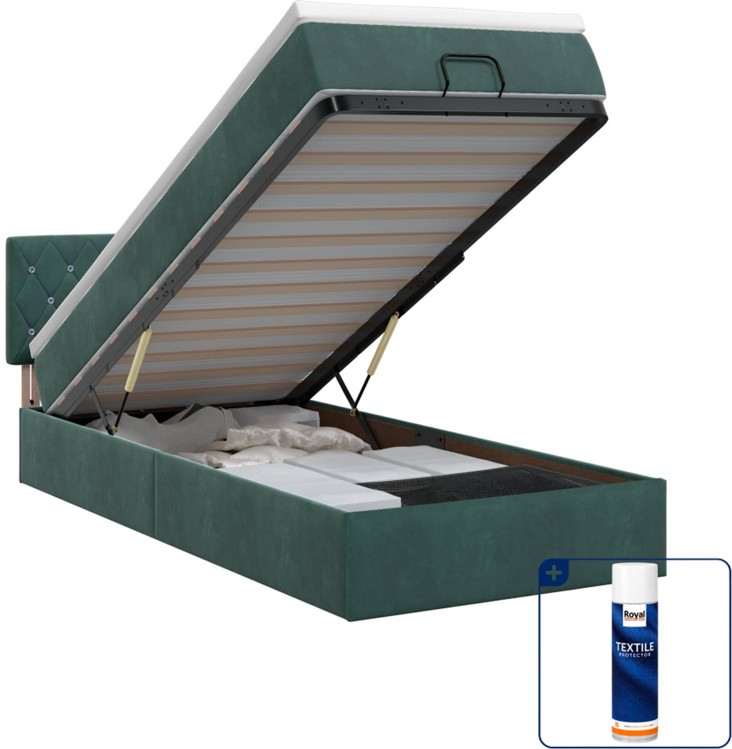 vidaXL ottoman bed met matras - 90 x 200 cm - fluweel - donkergroen - Inclusief textielbeschermer 500 ml