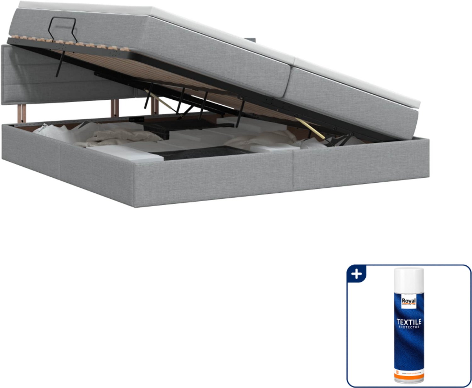 vidaXL Opbergbed met matras - 200 x 200 cm - lichtgrijs - Inclusief textielbeschermer 500 ml