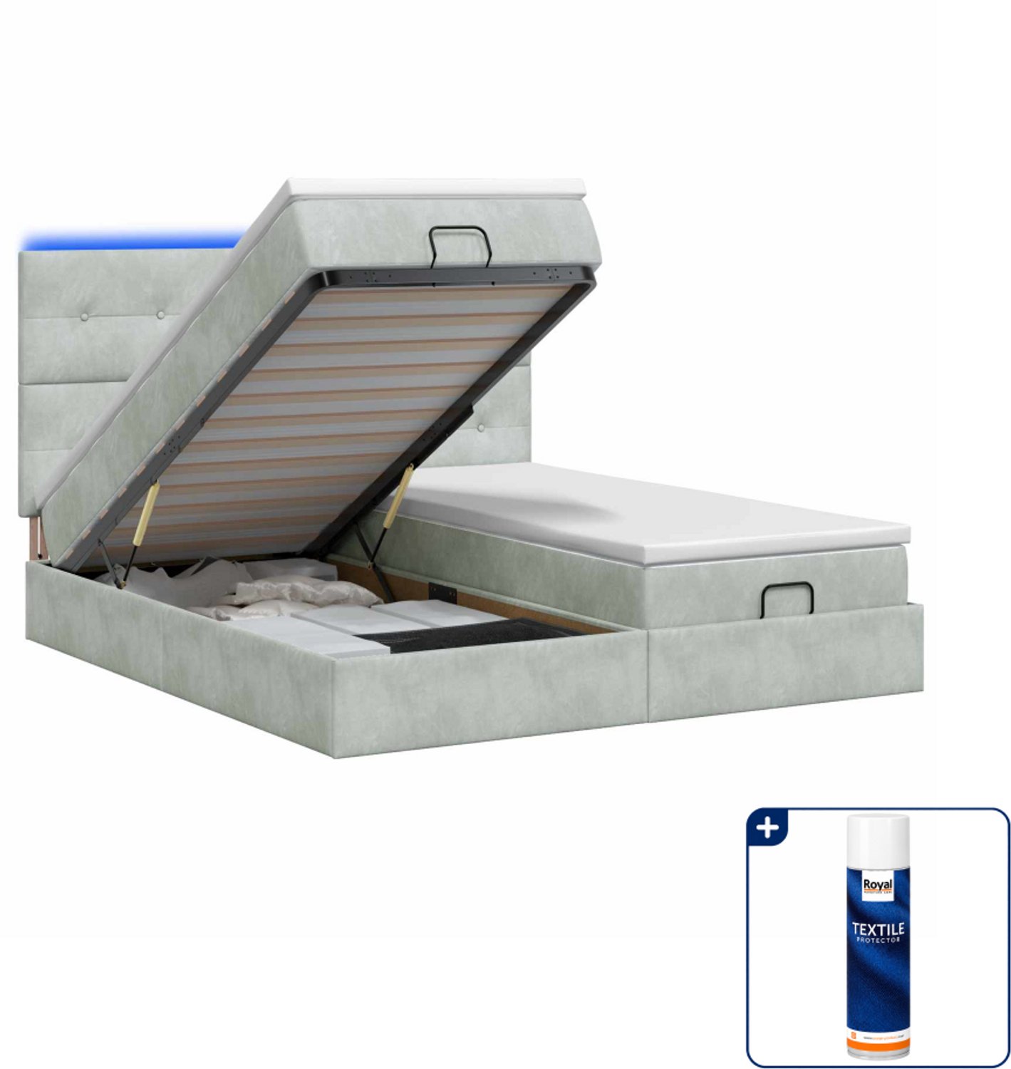 vidaXL ottoman bed met matras en led - 200 x 200 cm - lichtgrijs - Inclusief textielbeschermer 500 ml