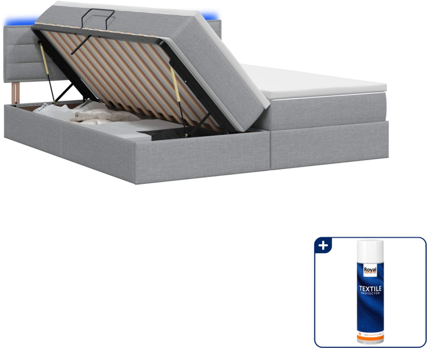 vidaXL Kingsize led opbergbed - 180 x 200 cm - lichtgrijs - Inclusief textielbeschermer 500 ml