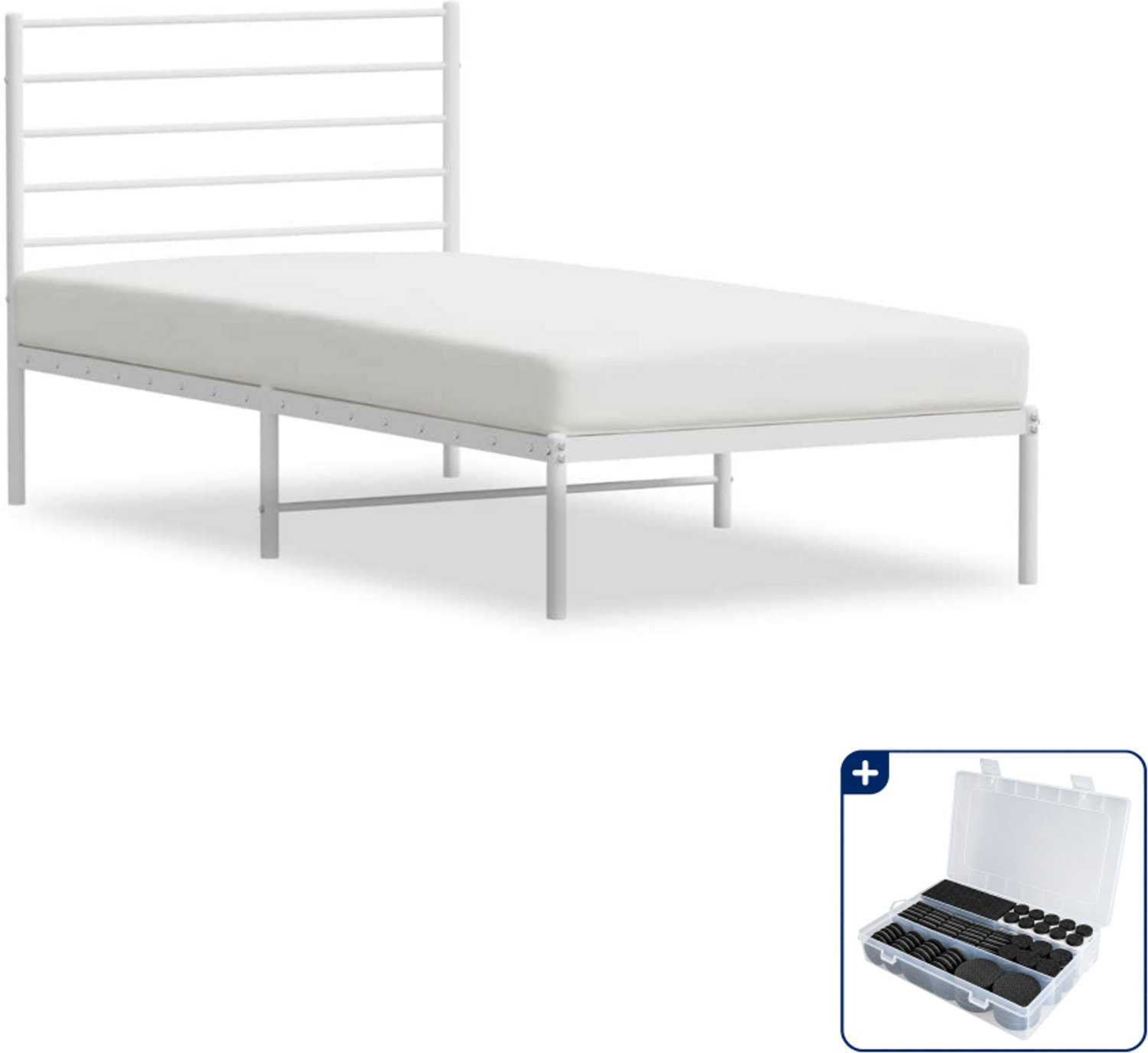 vidaXL bedframe - 90 x 190 cm - staal - wit - Inclusief antikrasvilt 177-delig