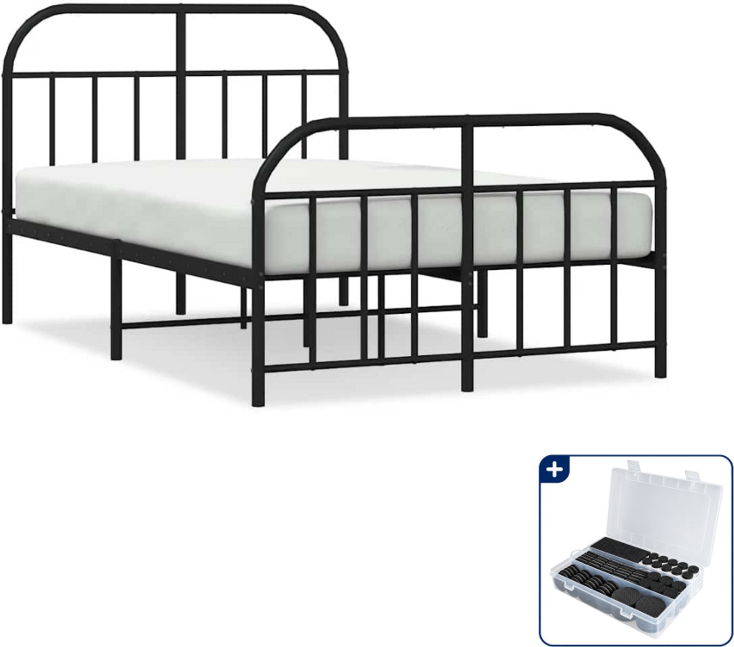 vidaXL Bedframe - 120 x 190 cm - metaal - zwart - Inclusief antikrasvilt 177-delig