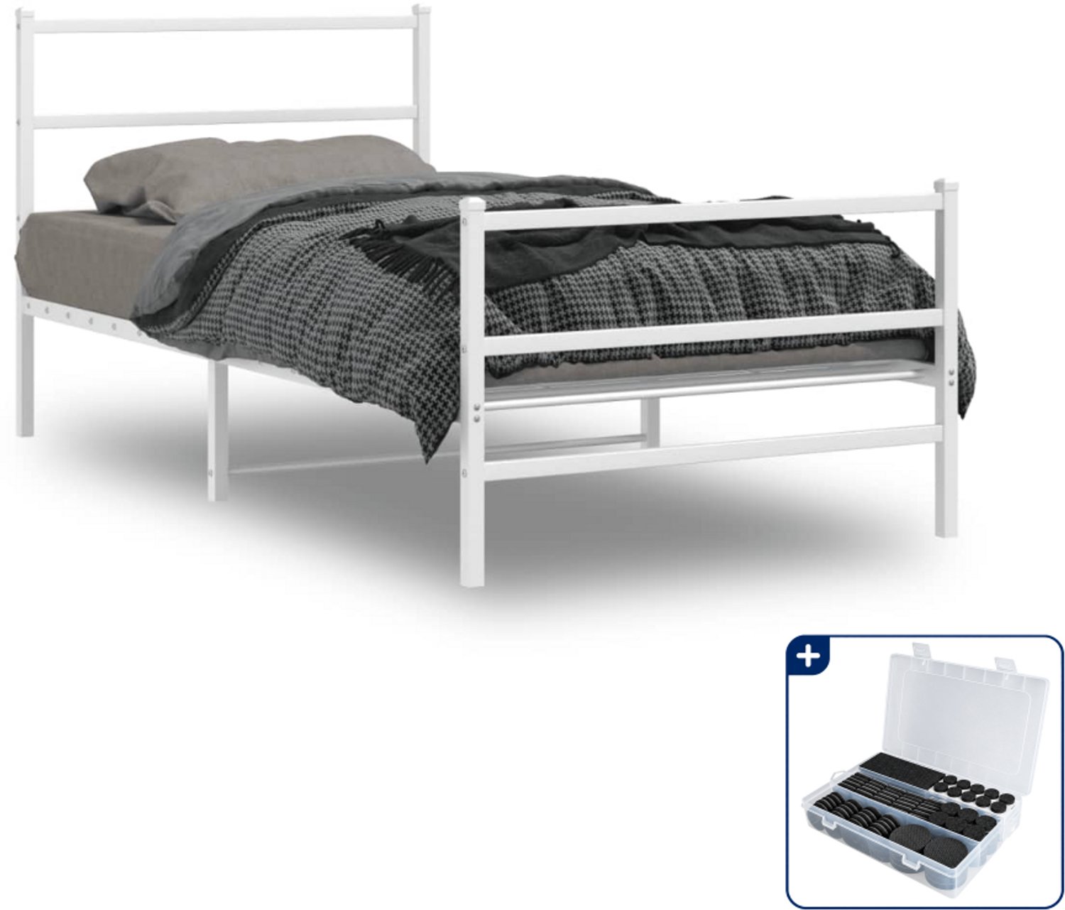 vidaXL bedframe - 100 x 190 cm - metaal - wit - Inclusief antikrasvilt 177-delig