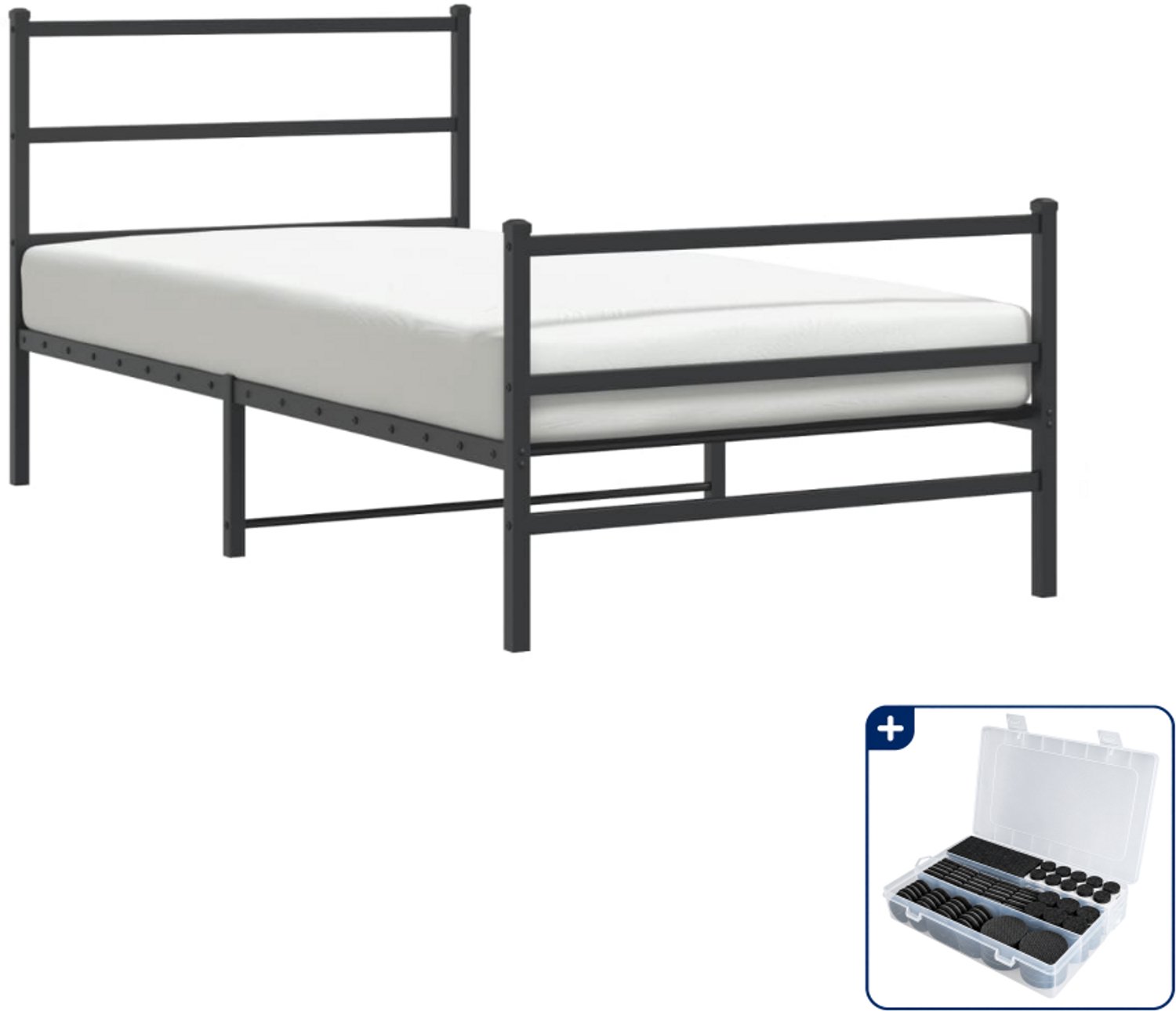 vidaXL bedframe - 107 x 203 cm - staal - zwart - Inclusief antikrasvilt 177-delig