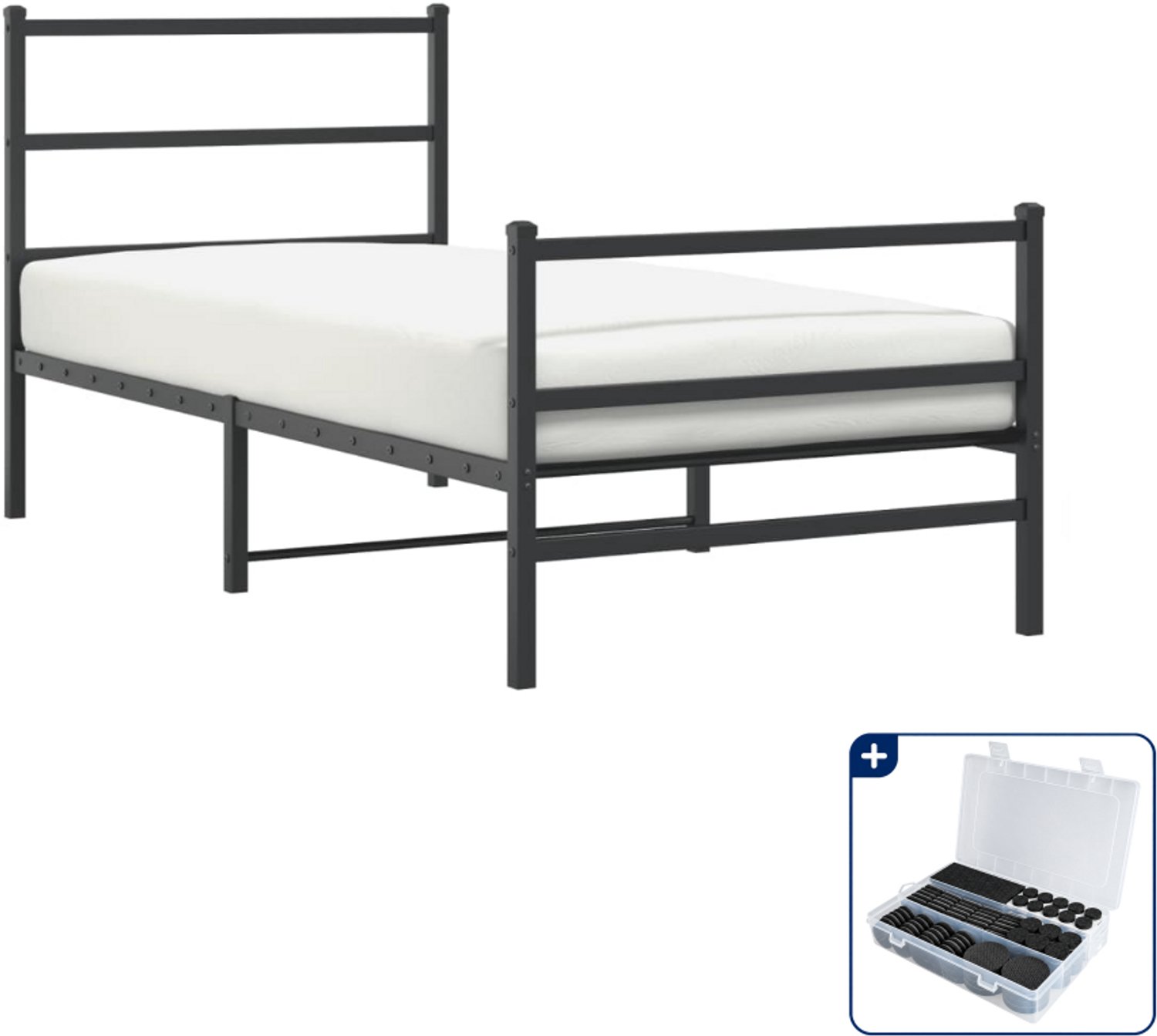 vidaXL bedframe - 90 x 190 cm - staal - zwart - Inclusief antikrasvilt 177-delig