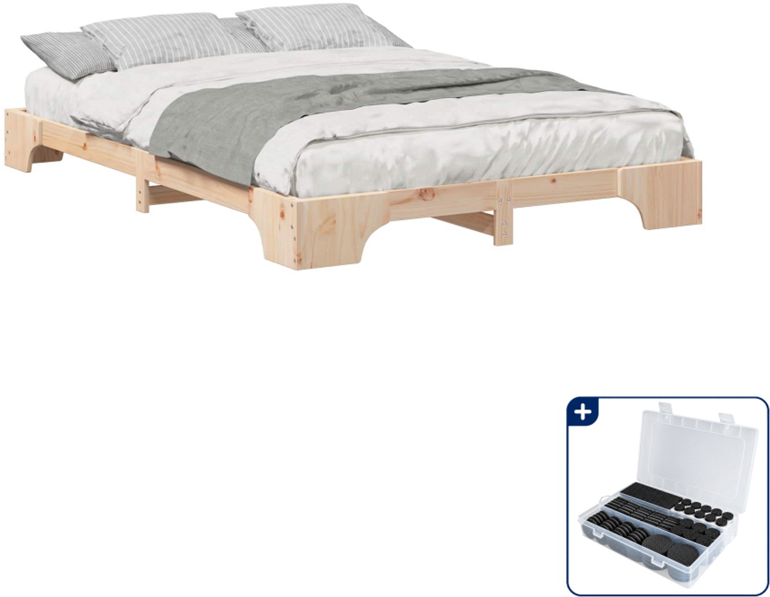 vidaXL bedframe - 200 x 220 cm - massief grenenhout - bruin - Inclusief antikrasvilt 177-delig