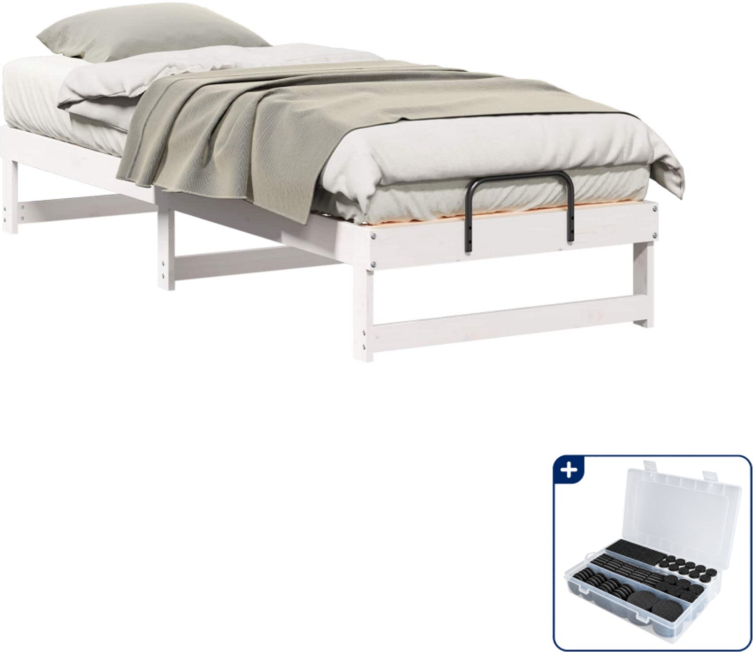 vidaXL bedframe - 80 x 210 cm - massief grenenhout - wit - Inclusief antikrasvilt 177-delig