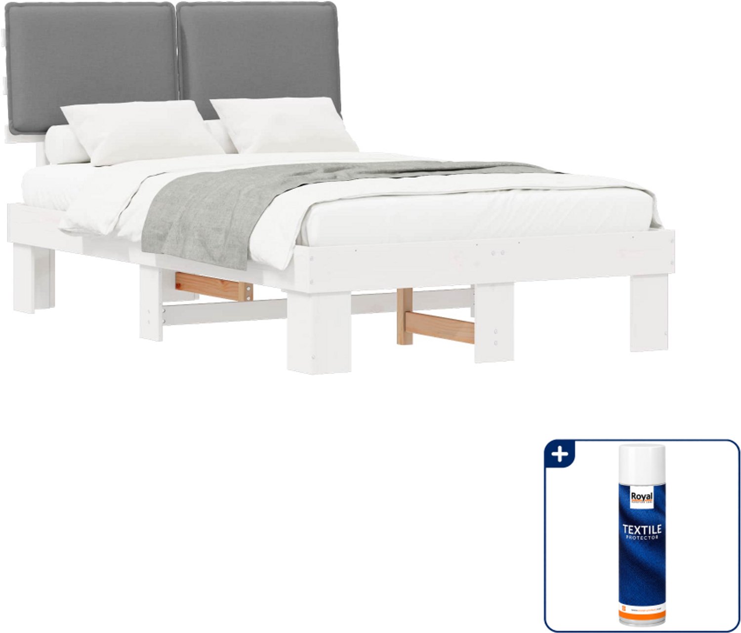 vidaXL bedframe met gevoerd hoofdgedeelte - 120 x 200 cm - lichtgrijs - Inclusief textielbeschermer 500 ml