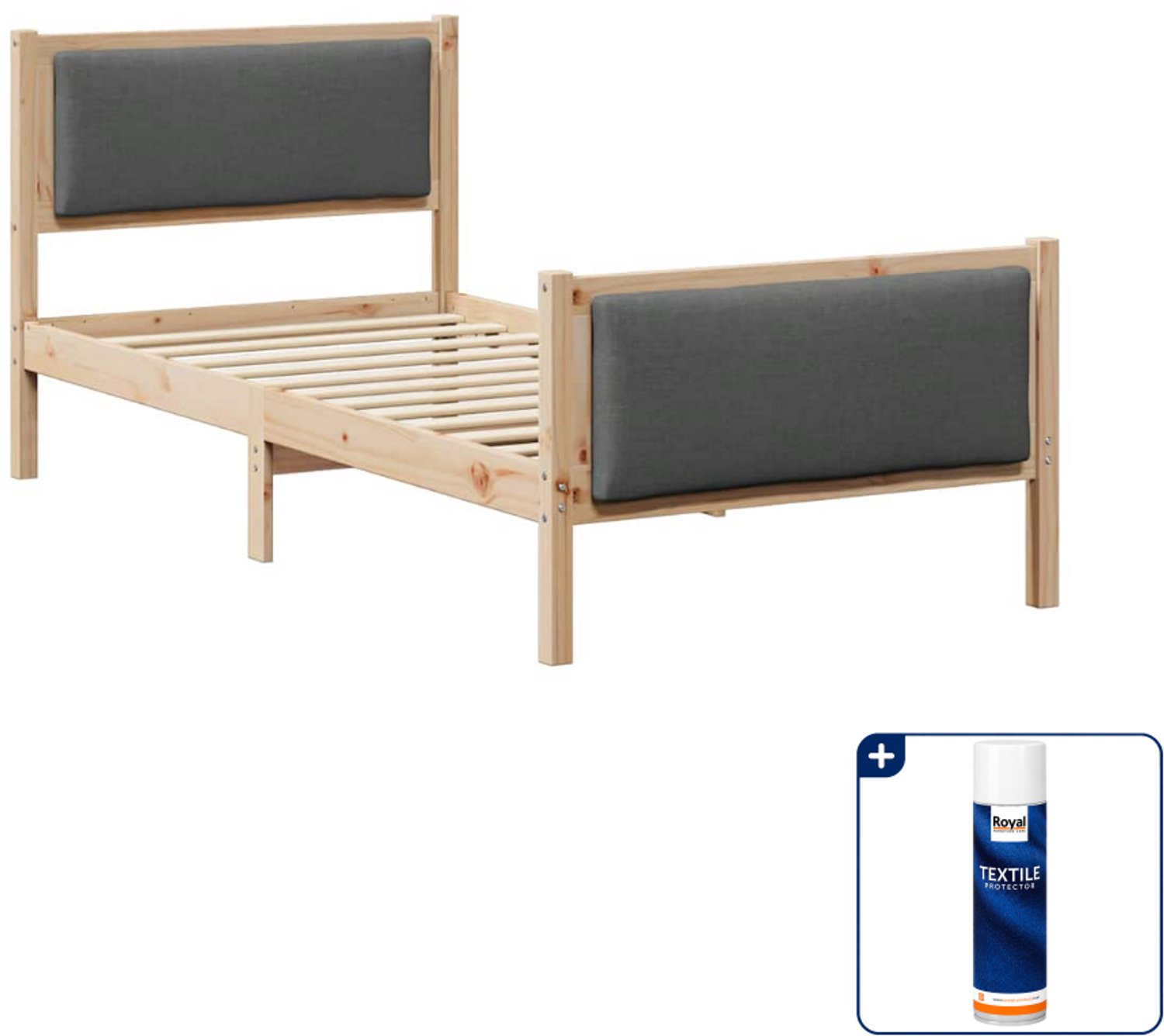 vidaXL bedframe - 90 x 200 cm - stof - donkergrijs - Inclusief textielbeschermer 500 ml Bruin
