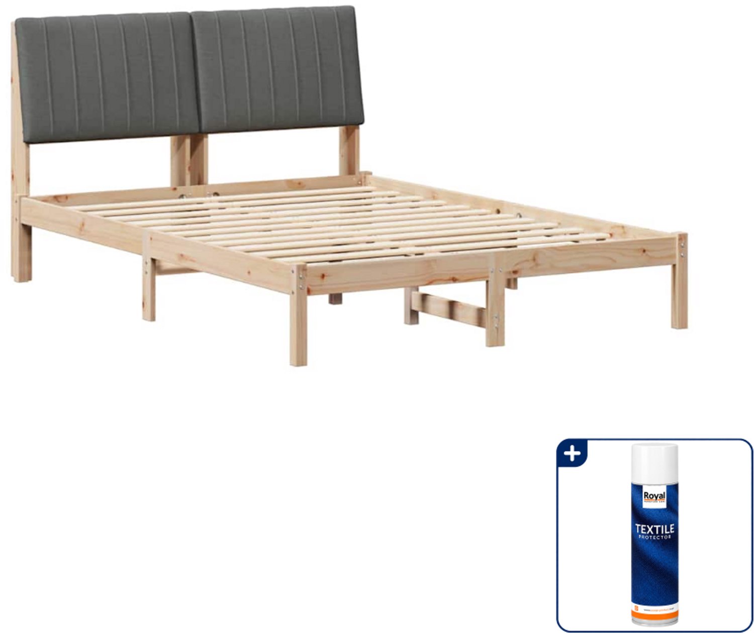 vidaXL bedframe - 135 x 190 cm - massief grenenhout - bruin - Inclusief textielbeschermer 500 ml
