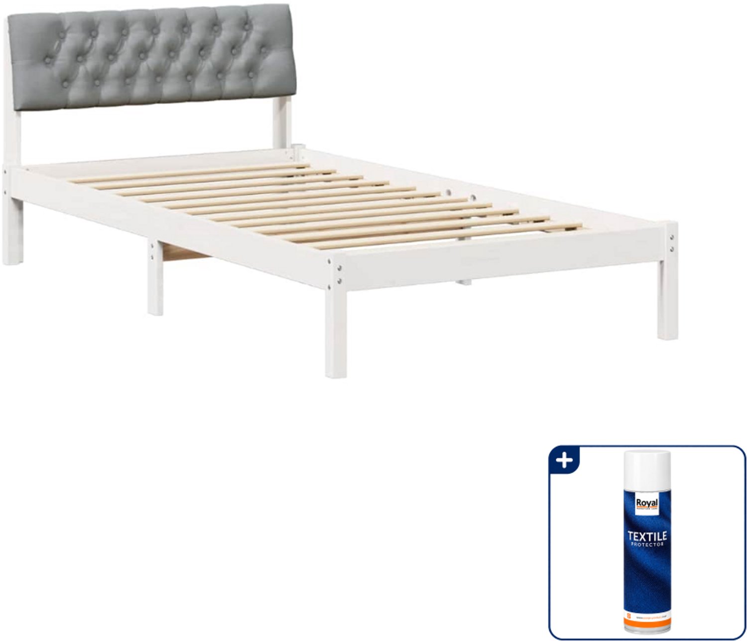 vidaXL Bedframe - 100 x 200 cm - massief grenenhout - wit en lichtgrijs - Inclusief textielbeschermer 500 ml