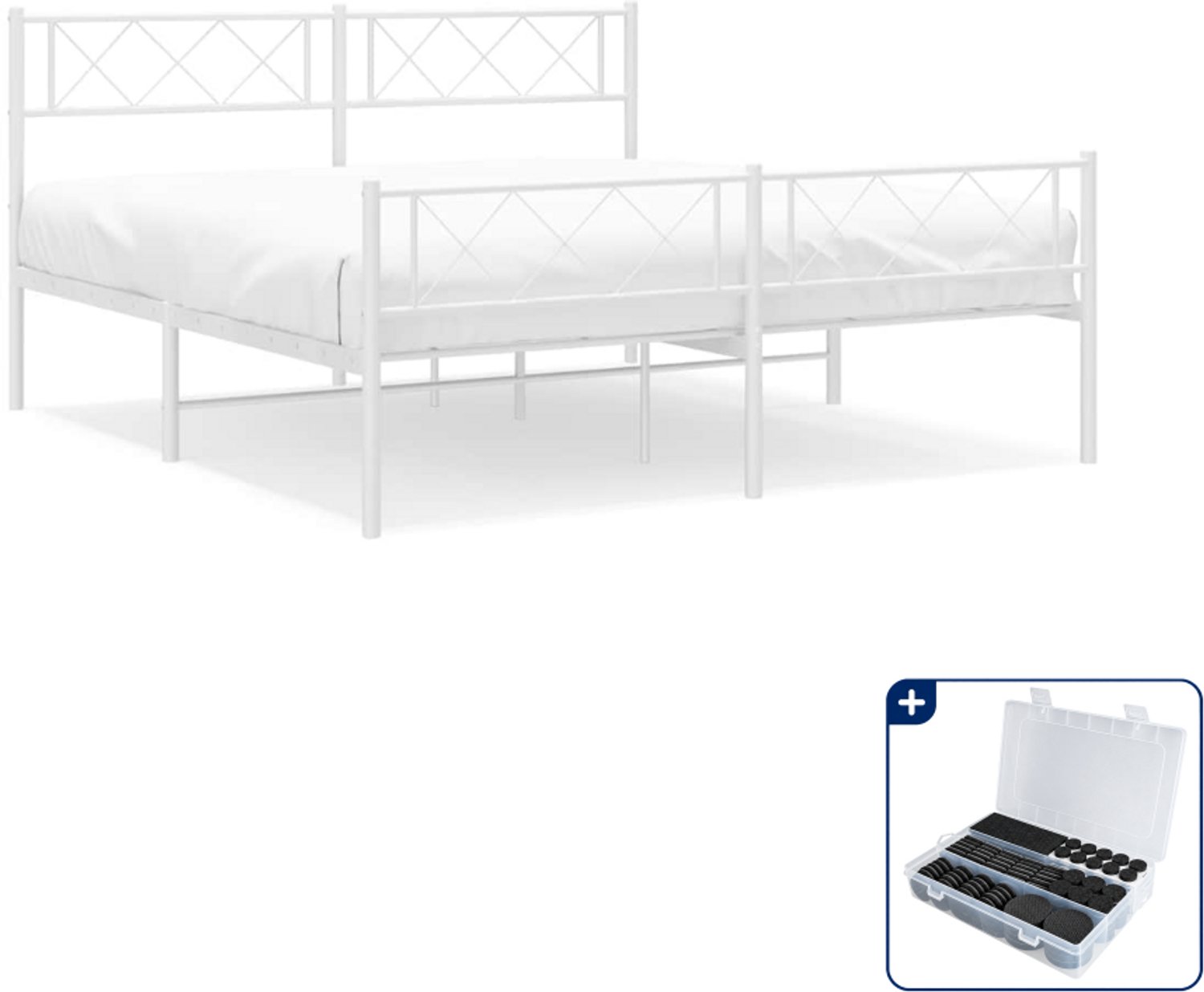 vidaXL bedframe - 150 x 200 cm - metaal - wit - Inclusief antikrasvilt 177-delig