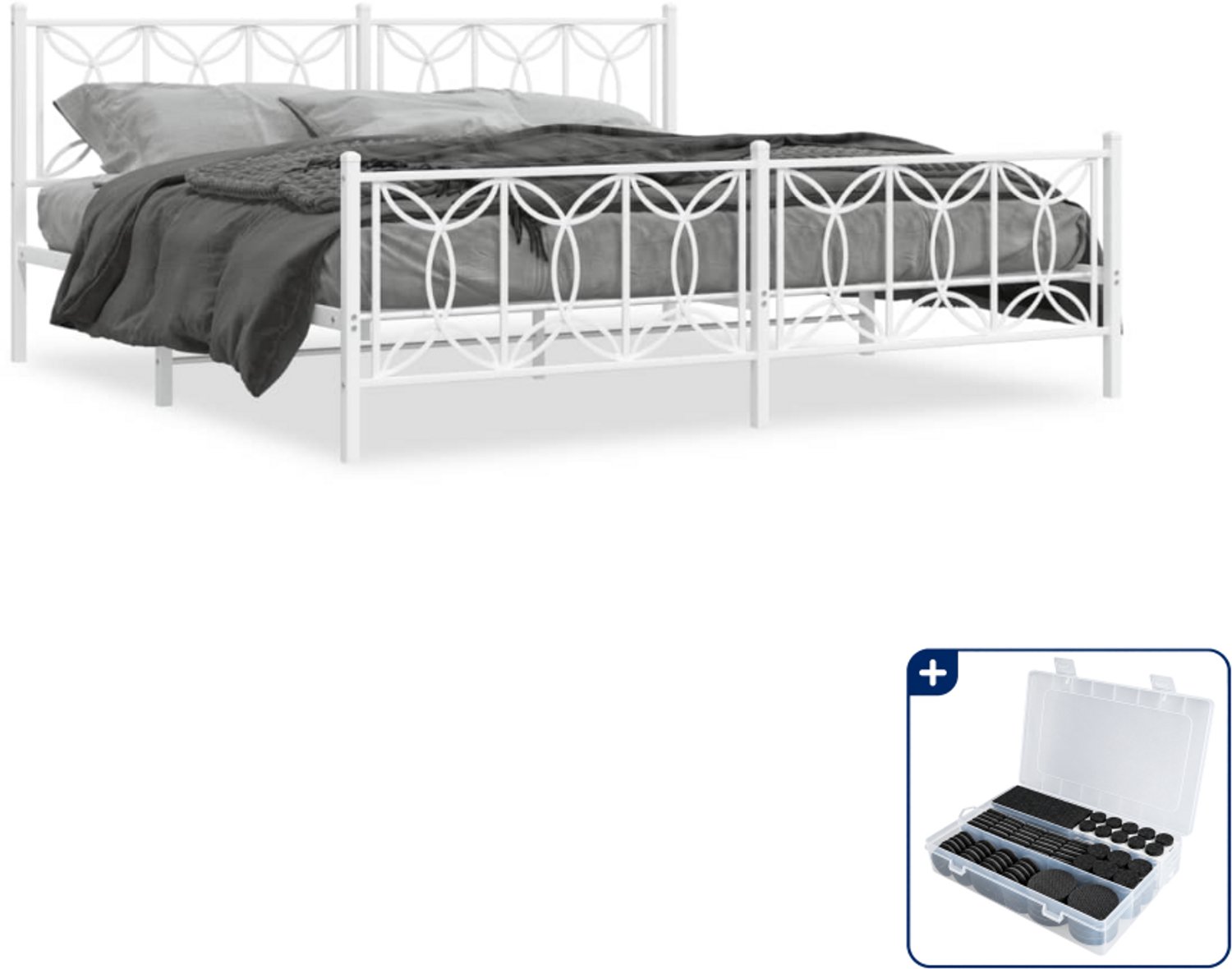 vidaXL bedframe - 193 x 203 cm - staal - wit - Inclusief antikrasvilt 177-delig