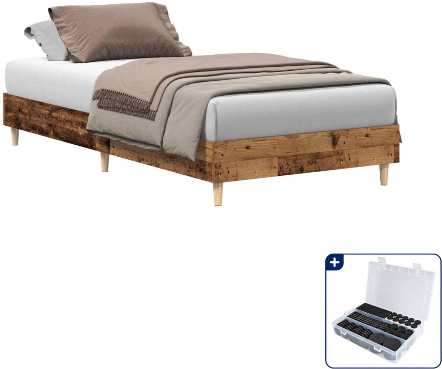 vidaXL bedframe - 80 x 200 cm - bewerkt hout - oud hout - Inclusief antikrasvilt 177-delig Bruin