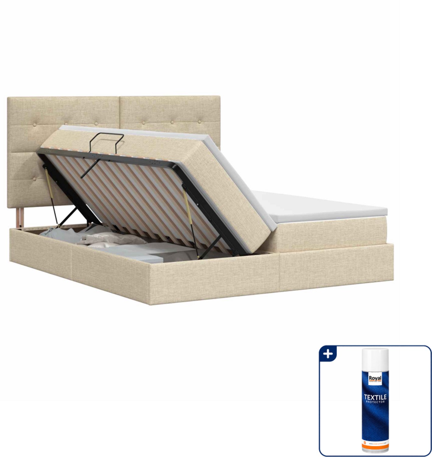 vidaXL opbergbed - 200 x 200 cm - stof - crèmekleurig - Inclusief textielbeschermer 500 ml