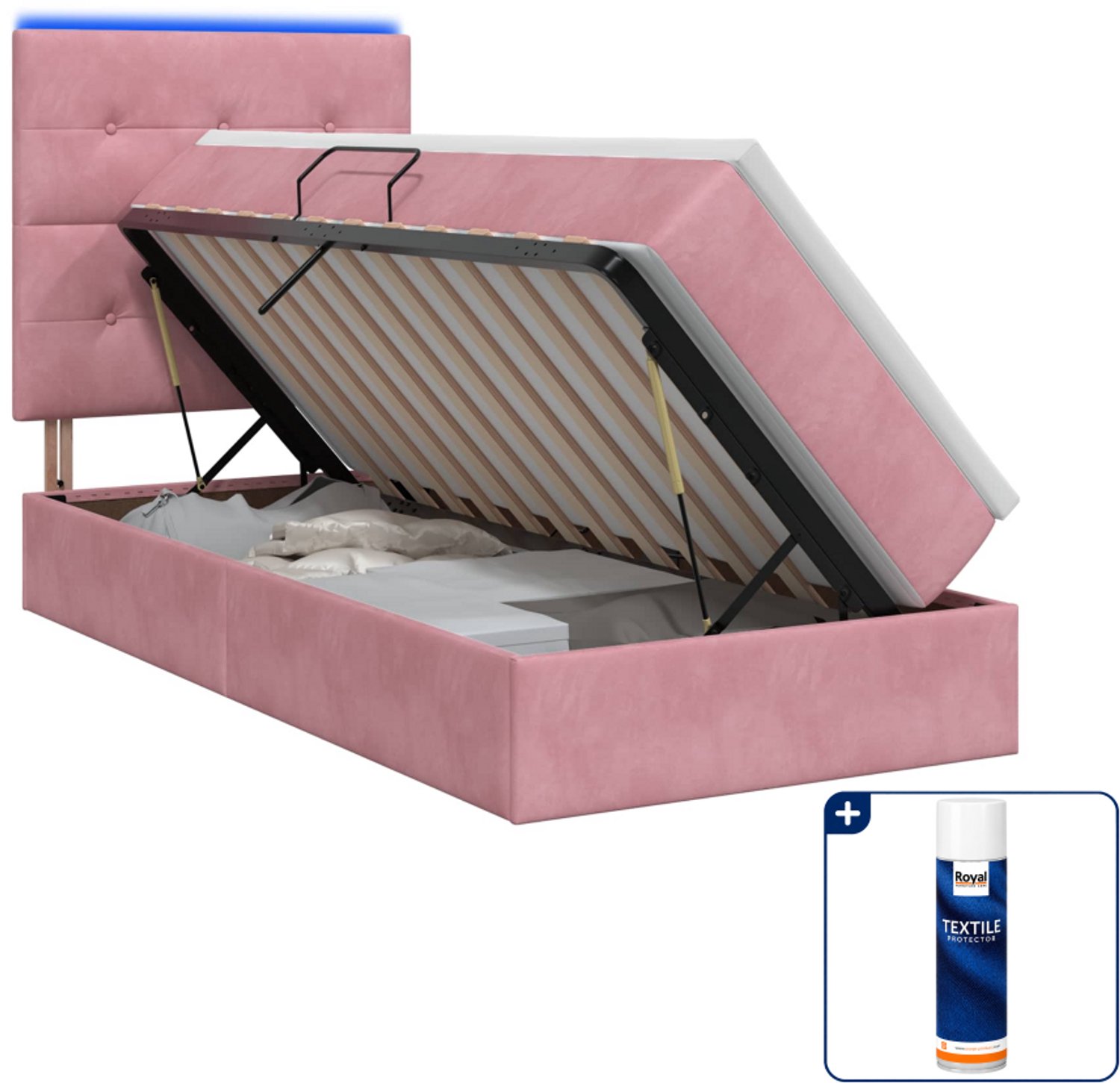 vidaXL led opslagbed met matras - 100 x 200 cm - fluweel - roze - Inclusief textielbeschermer 500 ml