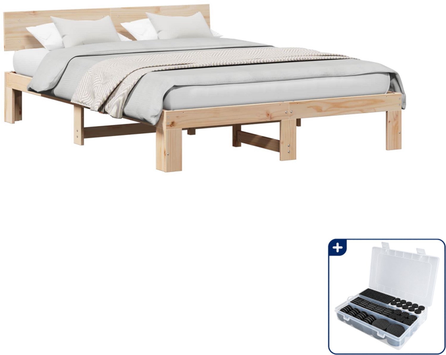 vidaXL bedframe met hoofdeinde - queensize - 160 x 200 cm - naturel - Inclusief antikrasvilt 177-delig Bruin