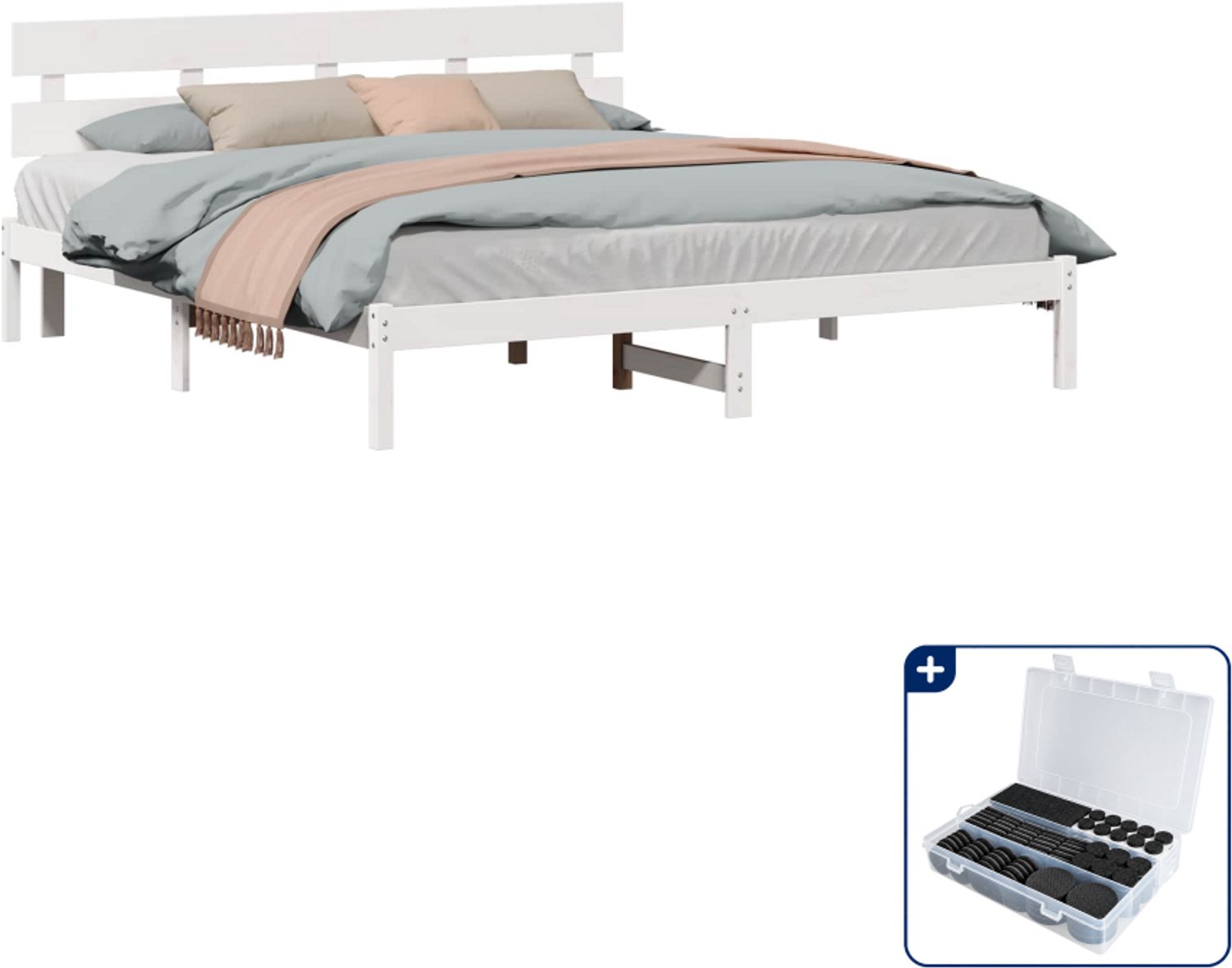vidaXL Bedframe met hoofdeinde - Kingsize - 180 x 200 cm - Wit - Inclusief antikrasvilt 177-delig